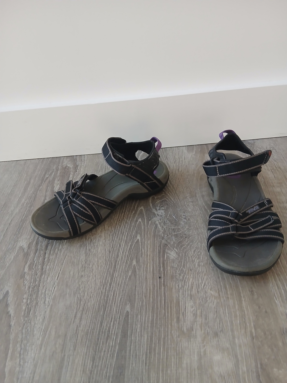 Teva Women’s Black Sport Sandals with Purple Pull Tabs